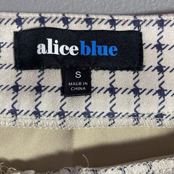 Alice Blue Mini Pencil Skirt Womens S Beige Navy Windowpane Soft Suede Feel - Picture 3 of 9